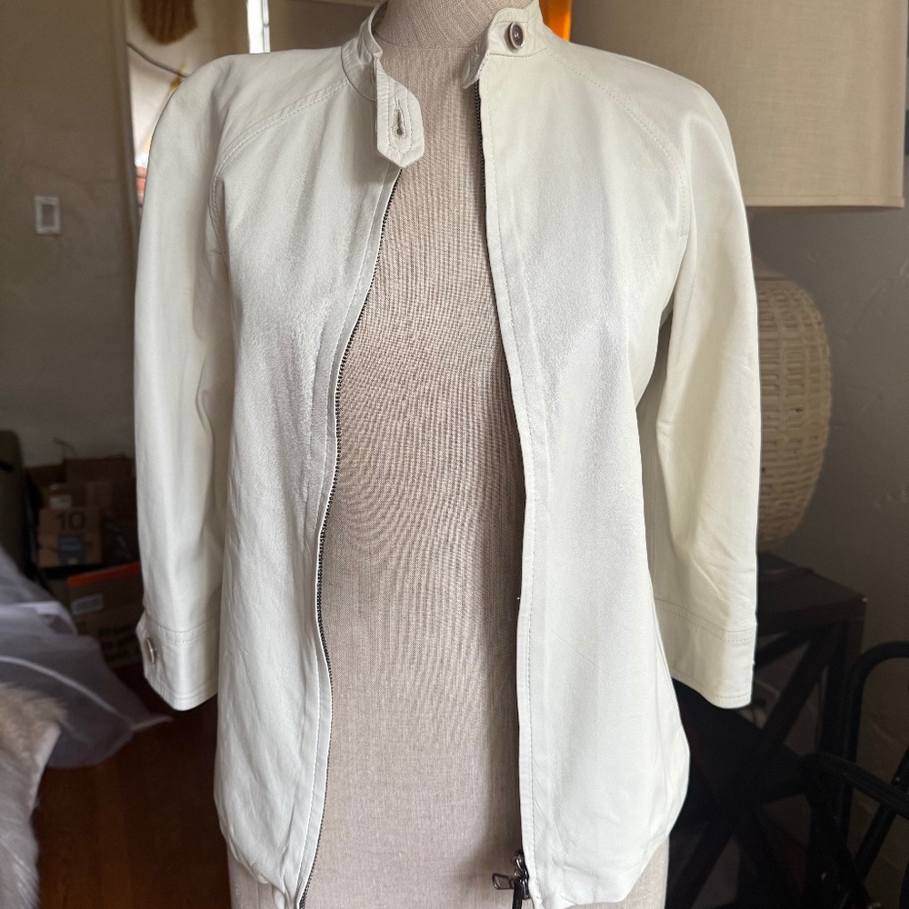 Costume National white leather biker jacket